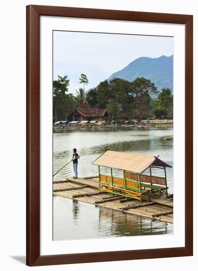 Man Punting Bamboo Raft on Situ Cangkuang Lake at This Village known for its Temple-Rob-Framed Photographic Print