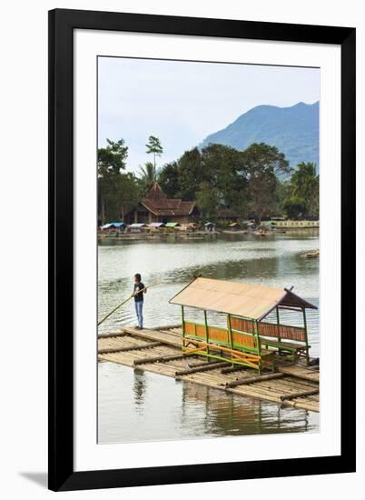 Man Punting Bamboo Raft on Situ Cangkuang Lake at This Village known for its Temple-Rob-Framed Photographic Print