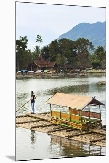 Man Punting Bamboo Raft on Situ Cangkuang Lake at This Village known for its Temple-Rob-Mounted Photographic Print