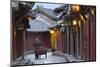 Man pushing bicycle along alleyway, Lijiang (UNESCO World Heritage Site), Yunnan, China-Ian Trower-Mounted Photographic Print