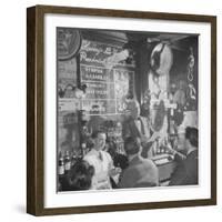 Man Reading About Election Straw Votes at Harry's New York Bar-Yale Joel-Framed Photographic Print