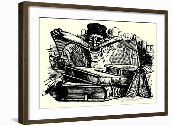 Man Reading Behind Large Books-null-Framed Giclee Print