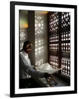 Man Reading the Koran in a Doha Mosque, Doha, Qatar, Middle East-Godong-Framed Photographic Print