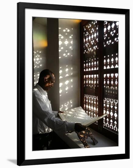 Man Reading the Koran in a Doha Mosque, Doha, Qatar, Middle East-Godong-Framed Photographic Print