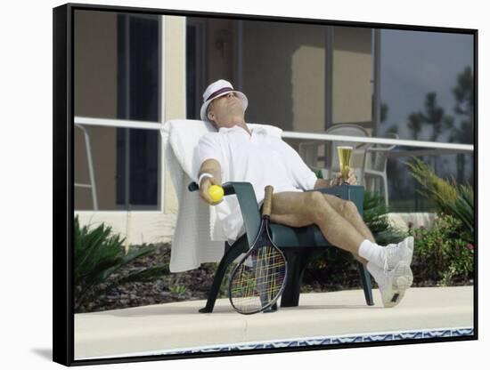 Man Relaxing with a Beer After His Tennis Match-null-Framed Stretched Canvas