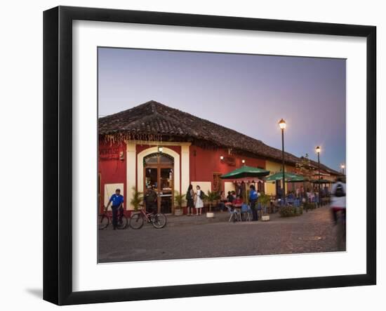 Man Rideing Bike Past Restaurant on Calle La Calzada, Granada, Nicaragua, Central America-Jane Sweeney-Framed Photographic Print
