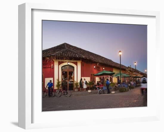 Man Rideing Bike Past Restaurant on Calle La Calzada, Granada, Nicaragua, Central America-Jane Sweeney-Framed Photographic Print