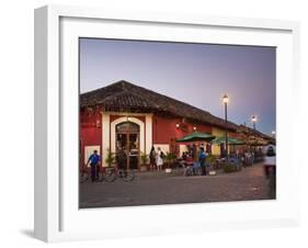 Man Rideing Bike Past Restaurant on Calle La Calzada, Granada, Nicaragua, Central America-Jane Sweeney-Framed Photographic Print