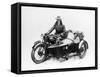 Man Riding an Ajs Motorbike with a Woman in the Sidecar, 1939-null-Framed Stretched Canvas