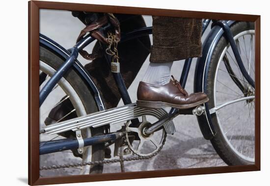 Man Riding Bicycle in Dress Shoes-William P. Gottlieb-Framed Photographic Print