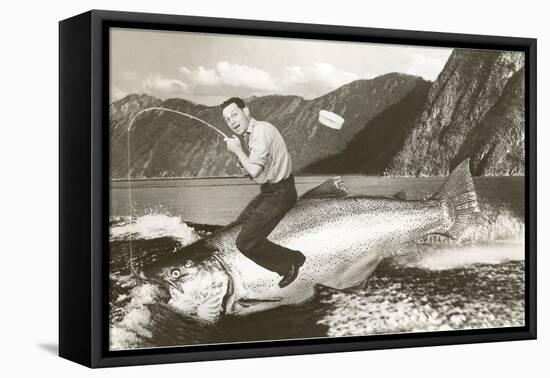 Man Riding Giant Fish-null-Framed Stretched Canvas