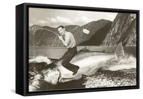 Man Riding Giant Fish-null-Framed Stretched Canvas