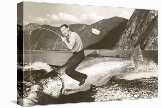 Man Riding Giant Fish-null-Stretched Canvas