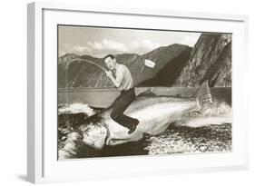 Man Riding Giant Fish-null-Framed Art Print