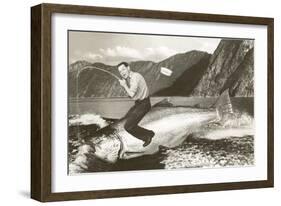Man Riding Giant Fish-null-Framed Art Print
