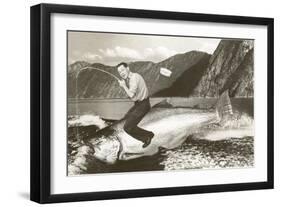 Man Riding Giant Fish-null-Framed Art Print