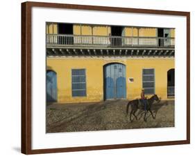 Man Riding Horse Past the Galeria Del Arte (Art Gallery), Plaza Mayor, Trinidad, Cuba-Eitan Simanor-Framed Photographic Print