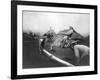 Man Riding Zebra Jumping Fence Photograph - Africa-Lantern Press-Framed Art Print