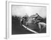 Man Riding Zebra Jumping Fence Photograph - Africa-Lantern Press-Framed Art Print