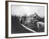 Man Riding Zebra Jumping Fence Photograph - Africa-Lantern Press-Framed Art Print