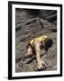 Man Rock Climbing While Tethered to Another Climber Below-null-Framed Photographic Print