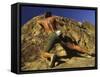 Man Rock Climbing Without Equipment-null-Framed Stretched Canvas