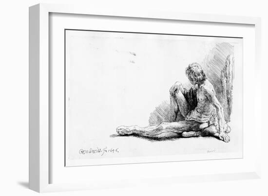 Man Seated on the Ground, 1646 (Etching)-Rembrandt van Rijn-Framed Giclee Print