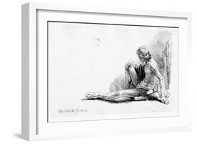 Man Seated on the Ground, 1646 (Etching)-Rembrandt van Rijn-Framed Giclee Print