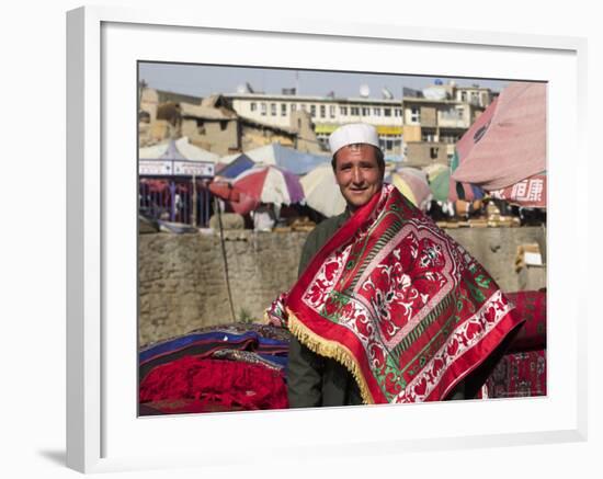 Man Selling Rugs on Banks of Kabul River, Central Kabul, Afghanistan-Jane Sweeney-Framed Photographic Print