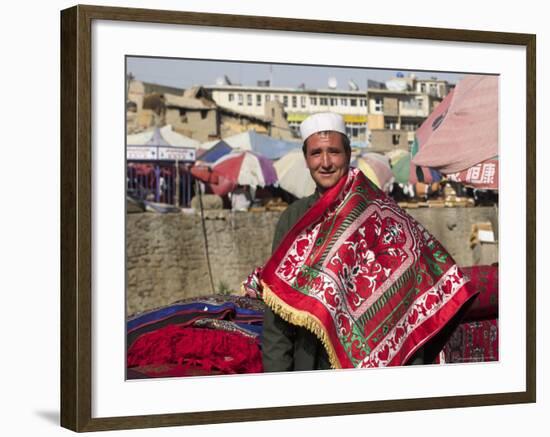 Man Selling Rugs on Banks of Kabul River, Central Kabul, Afghanistan-Jane Sweeney-Framed Photographic Print