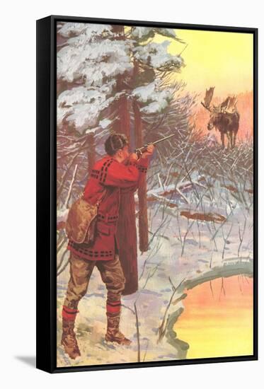 Man Shooting Moose-null-Framed Stretched Canvas