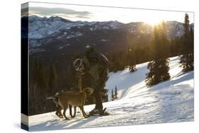 Man Shows His Dogs Affection Before A Morning Backcountry Ski In Montana's Gallatin Range-Hannah Dewey-Stretched Canvas