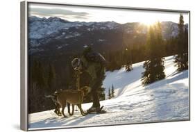 Man Shows His Dogs Affection Before A Morning Backcountry Ski In Montana's Gallatin Range-Hannah Dewey-Framed Photographic Print