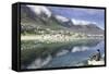 Man Sits on Rock Facing Twelve Apostles Mountain Reflected in Atlantic Ocean, Camp's Bay, Cape Town-Kimberly Walker-Framed Stretched Canvas