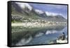 Man Sits on Rock Facing Twelve Apostles Mountain Reflected in Atlantic Ocean, Camp's Bay, Cape Town-Kimberly Walker-Framed Stretched Canvas