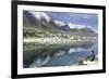 Man Sits on Rock Facing Twelve Apostles Mountain Reflected in Atlantic Ocean, Camp's Bay, Cape Town-Kimberly Walker-Framed Photographic Print
