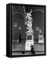 Man Sitting Beneath Statue of Giambologna's "Rape of the Sabine" in Loggia Dei Lanzi-Carl Mydans-Framed Stretched Canvas