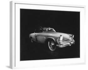 Man Sitting in the 1953 Starliner Studebaker Which is Capable Of Taking Sharp Curves at High Speed-Howard Sochurek-Framed Photographic Print