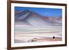 Man Sitting on Rocks at Miscanti Volcano and High Plateau Lagoon in San Pedro De Atacama Desert-Kimberly Walker-Framed Photographic Print