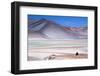 Man Sitting on Rocks at Miscanti Volcano and High Plateau Lagoon in San Pedro De Atacama Desert-Kimberly Walker-Framed Photographic Print