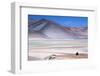 Man Sitting on Rocks at Miscanti Volcano and High Plateau Lagoon in San Pedro De Atacama Desert-Kimberly Walker-Framed Photographic Print