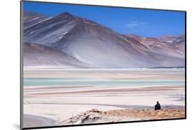 Man Sitting on Rocks at Miscanti Volcano and High Plateau Lagoon in San Pedro De Atacama Desert-Kimberly Walker-Mounted Photographic Print