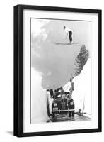 Man Ski-Jumping over Road-null-Framed Art Print