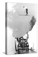 Man Ski-Jumping over Road-null-Stretched Canvas