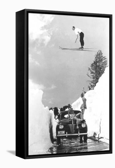 Man Ski-Jumping over Road-null-Framed Stretched Canvas