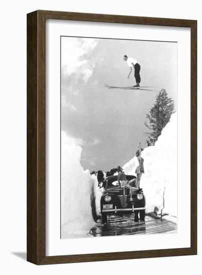 Man Ski-Jumping over Road-null-Framed Art Print