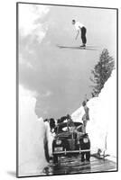 Man Ski-Jumping over Road-null-Mounted Art Print