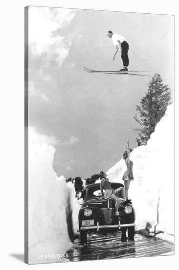 Man Ski-Jumping over Road-null-Stretched Canvas