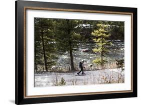 Man Skins On A Snowy Forest Service Road Next To The Gallatin River Near Big Sky, Montana-Hannah Dewey-Framed Photographic Print