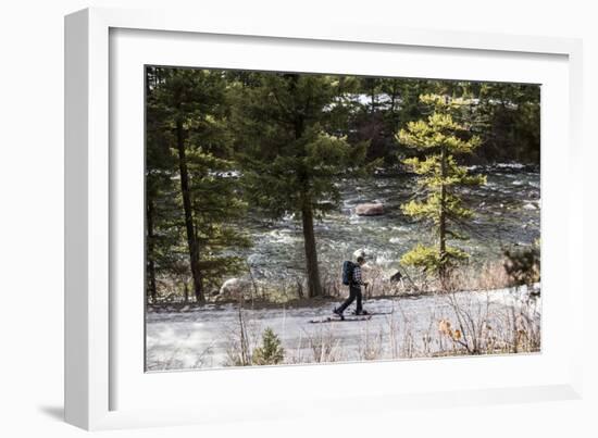 Man Skins On A Snowy Forest Service Road Next To The Gallatin River Near Big Sky, Montana-Hannah Dewey-Framed Photographic Print